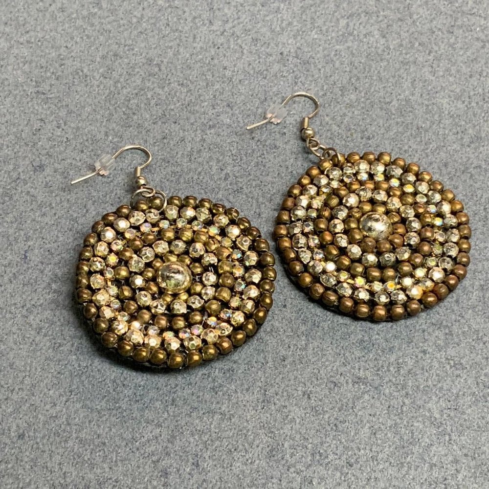 Dangle Pierced Rhinestone Earrings Gold Silver - Picture 3 of 5